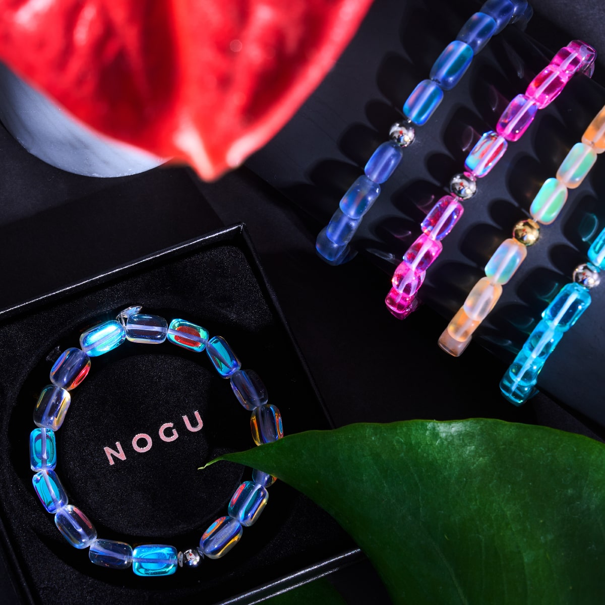Rainbow White | Silver | Double Mermaid Glass Bracelet - NOGU.studio