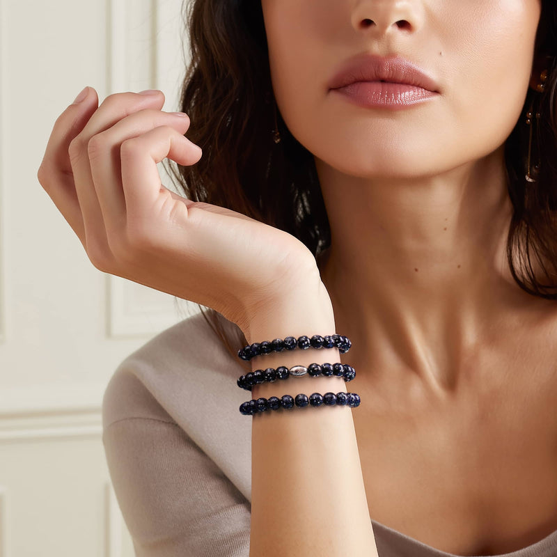 Bracelet en verre Firefly | Argent sterling 925 | Noir absolu