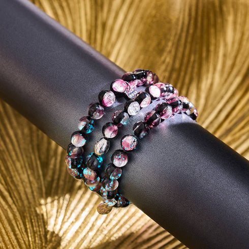 Bracelet en verre lunaire en argent sterling 925 avec lune violette 