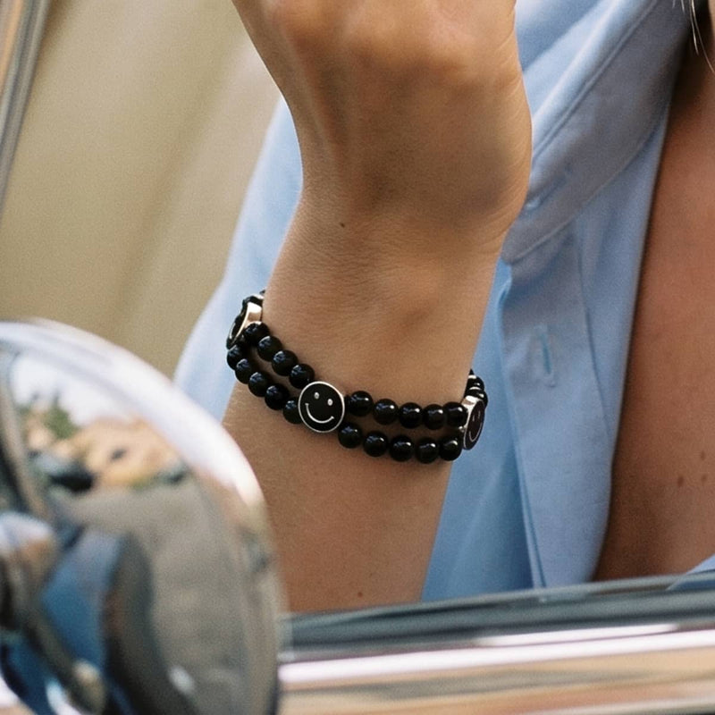 Black Agate x Midnight Luminous Enamel | Smile Bracelet