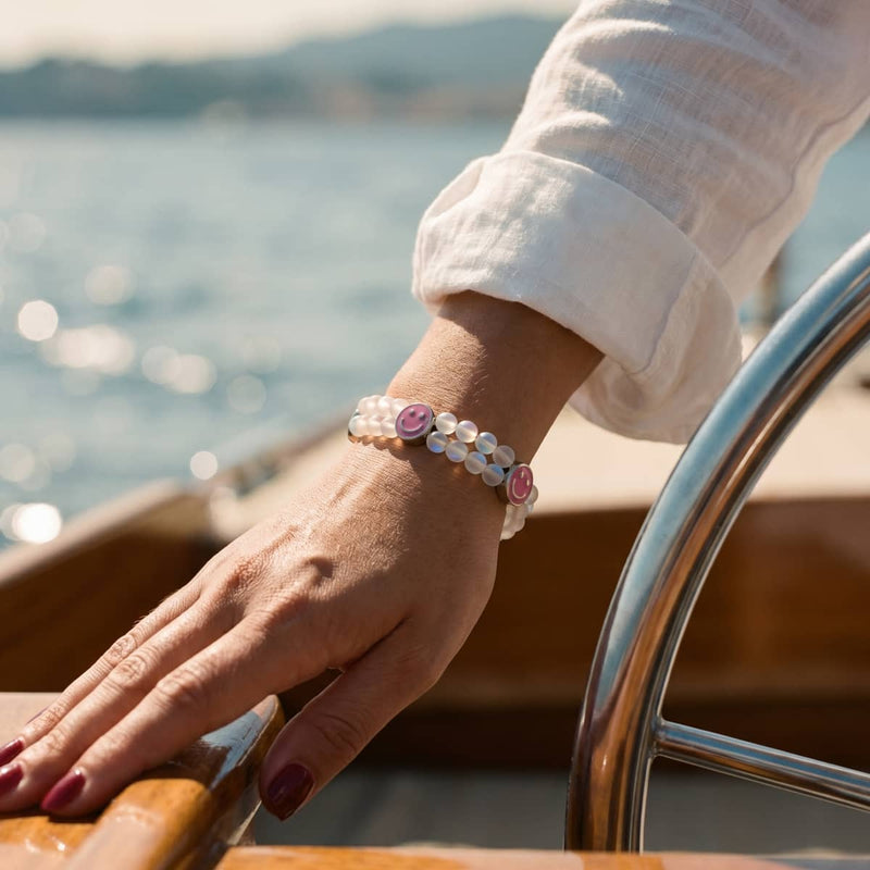 Rainbow White Mermaid Glass x Pink Luminous Enamel | Smile Bracelet