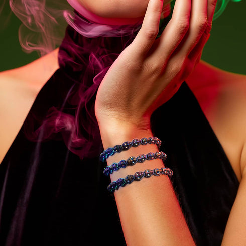 Cobalt Eclipse | Unicorn Hematite Skulls x Blue GloWeave | Macrame Bracelet