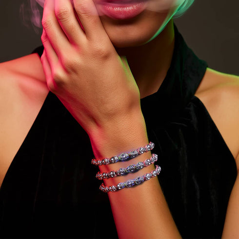 Blush Nocturne | Silver Hematite Skulls x Pink GloWeave | Macrame Bracelet