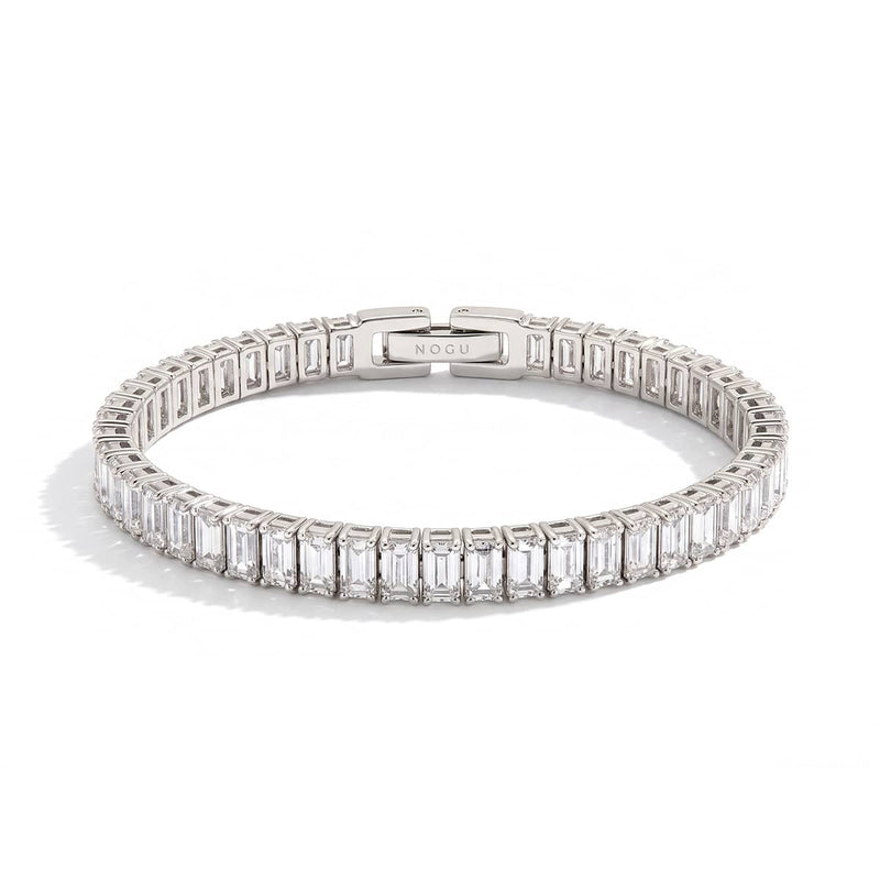 Cristal coupé baguette x Rhodium | Bracelet de tennis