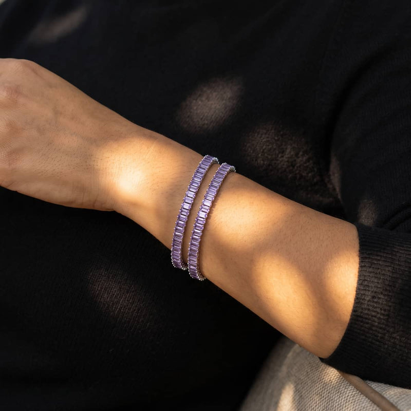 Cristal taillé Baguette Améthyste x Rhodium | Bracelet de tennis