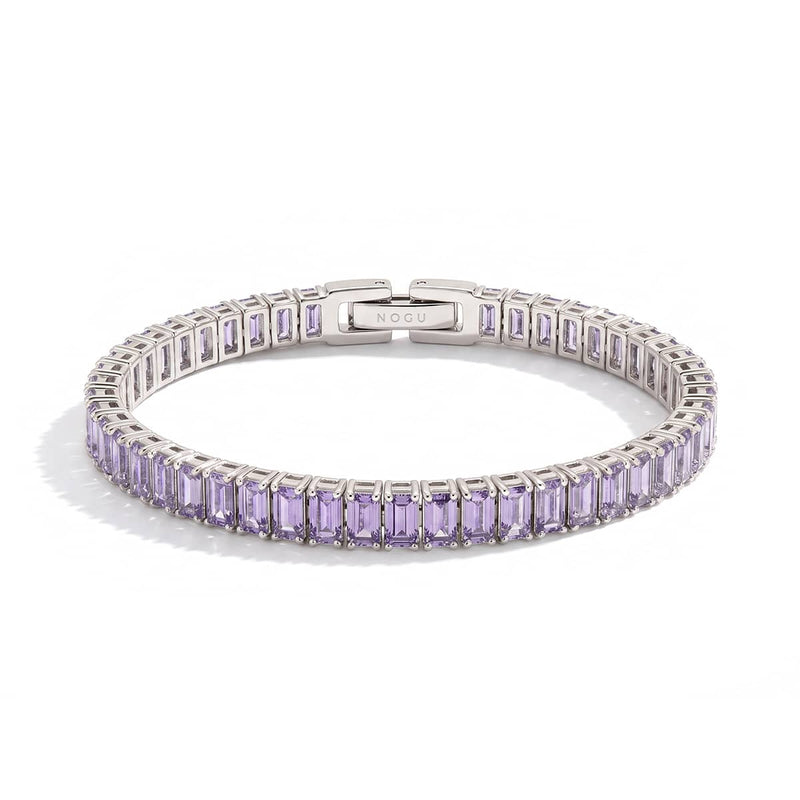 Cristal taillé Baguette Améthyste x Rhodium | Bracelet de tennis