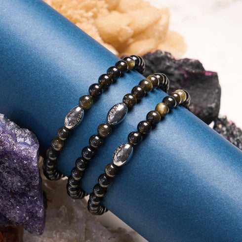 Obsidienne AAA | Argent sterling 925 | Bracelet en pierres précieuses 