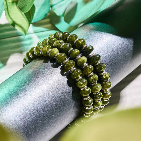 Bracelet en pierres précieuses en agate olive | Abacus 