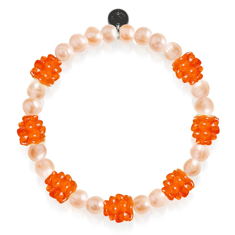 Bracelet en argent sterling 925 avec perles orange et champagne | Bracelet baies