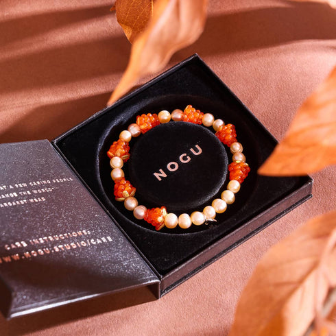 Bracelet en argent sterling 925 avec perles orange et champagne | Bracelet baies