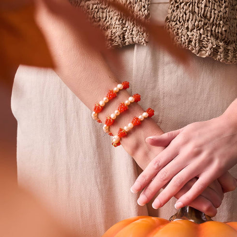 Bracelet en argent sterling 925 avec perles orange et champagne | Bracelet baies