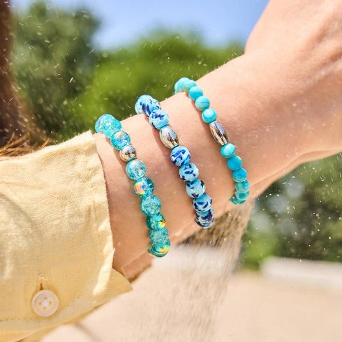 Curaçao bleu | Argent sterling 925 | Bracelet en verre à bulles 