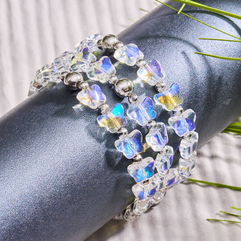 Rosée du matin | Argent | Bracelet papillon blanc arc-en-ciel