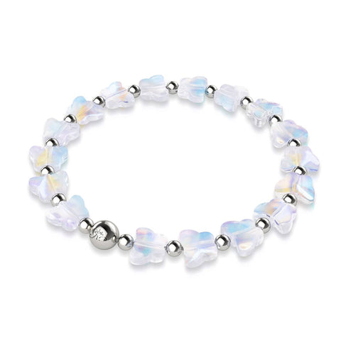 Rosée du matin | Argent | Bracelet papillon blanc arc-en-ciel