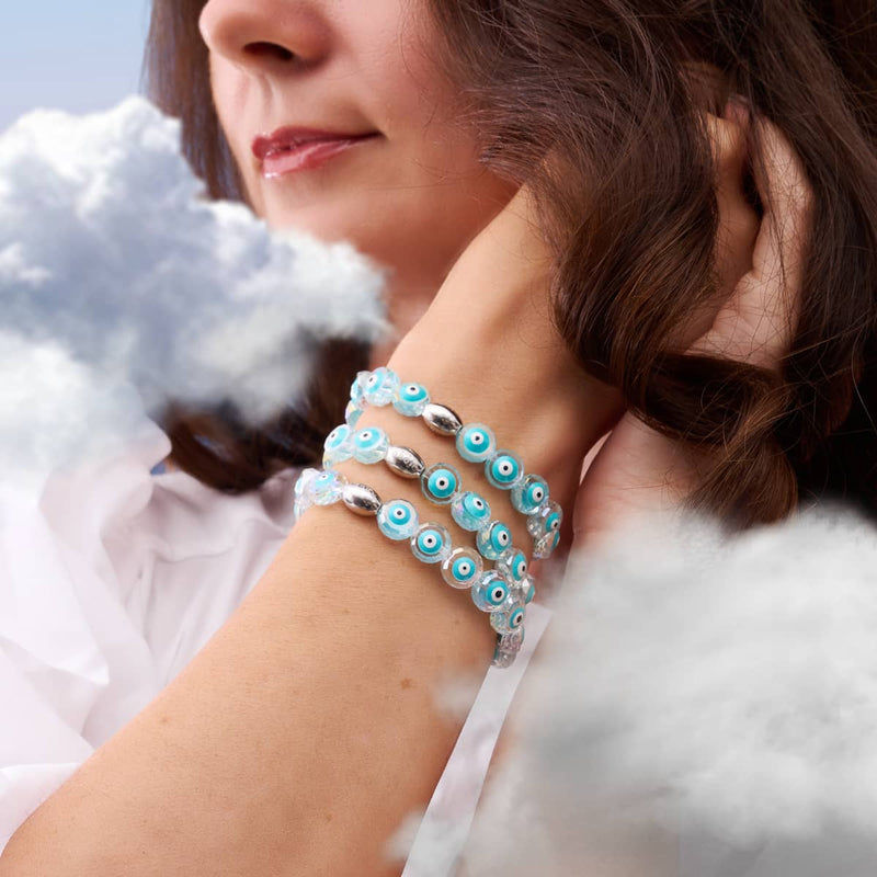 Aqua | Argent sterling 925 | Bracelet mauvais œil en cristal