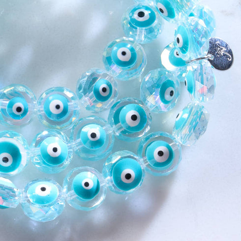 Aqua | Argent sterling 925 | Bracelet mauvais œil en cristal