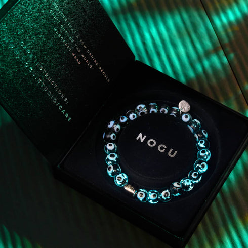 Bracelet mauvais œil en verre Firefly noir | Argent sterling 925