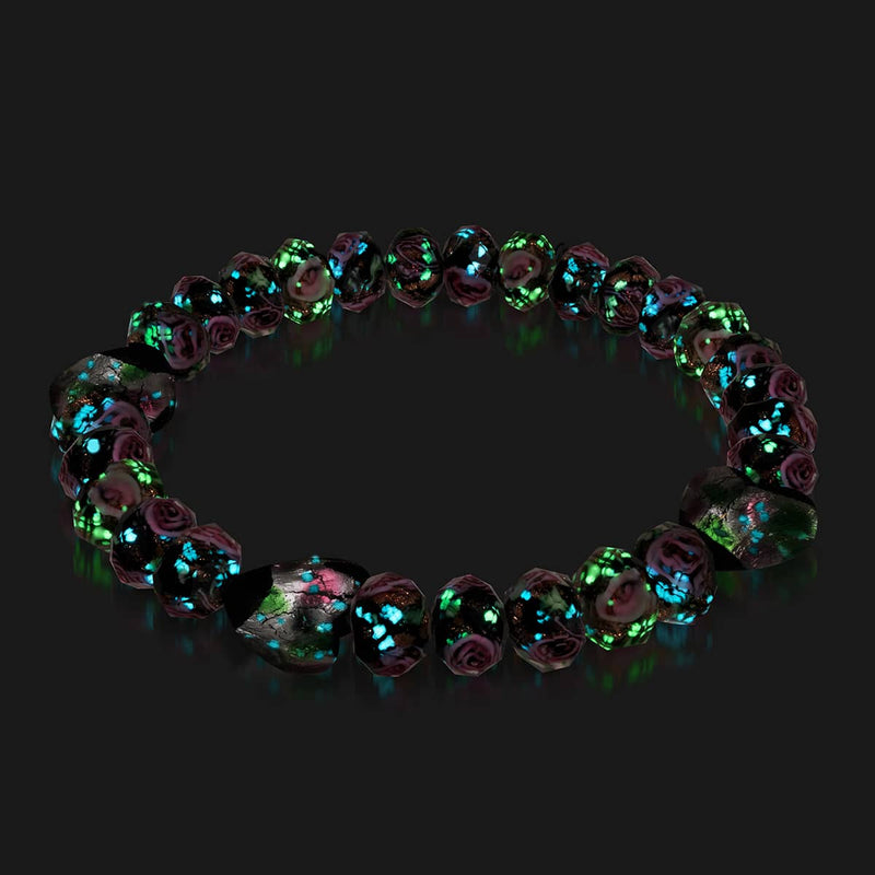 Bouquet noir | Argent sterling 925 | Bracelet en verre Firefly avec diamants et cœurs 