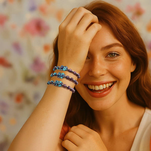 Iris bleu | Argent | Bracelet ours en verre Firefly 