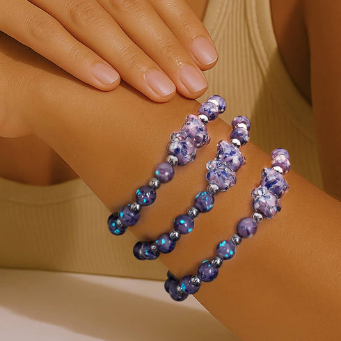 Iris bleu | Argent | Bracelet ours en verre Firefly 
