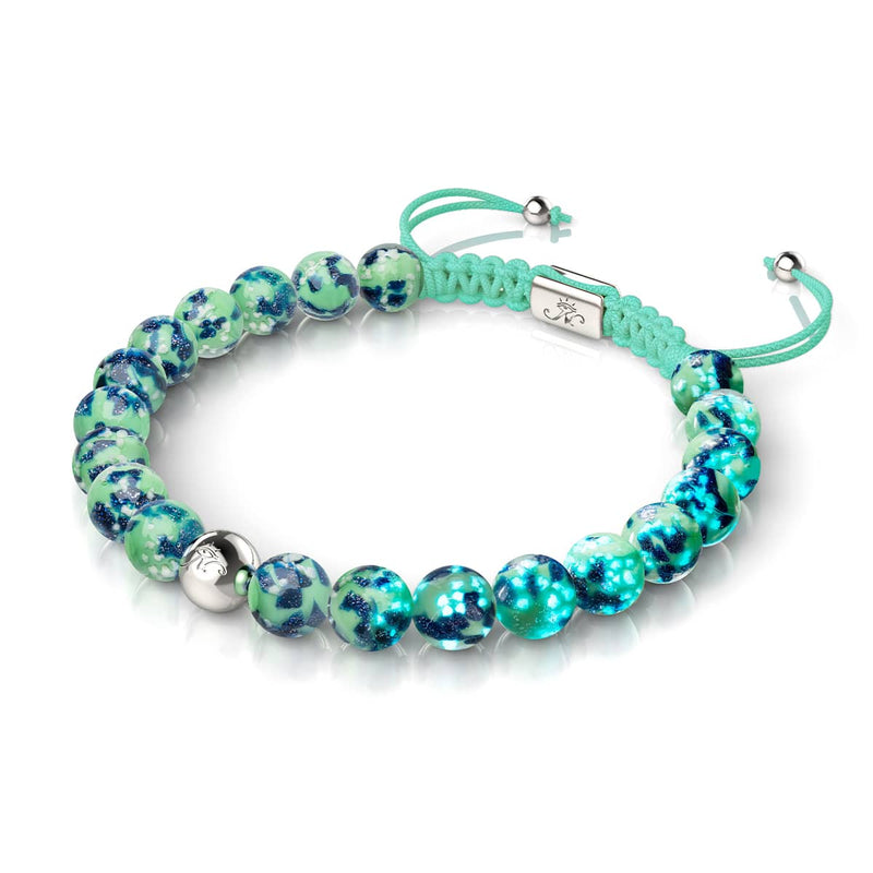 Menthe bleue | Argent | Bracelet en macramé en verre Firefly
