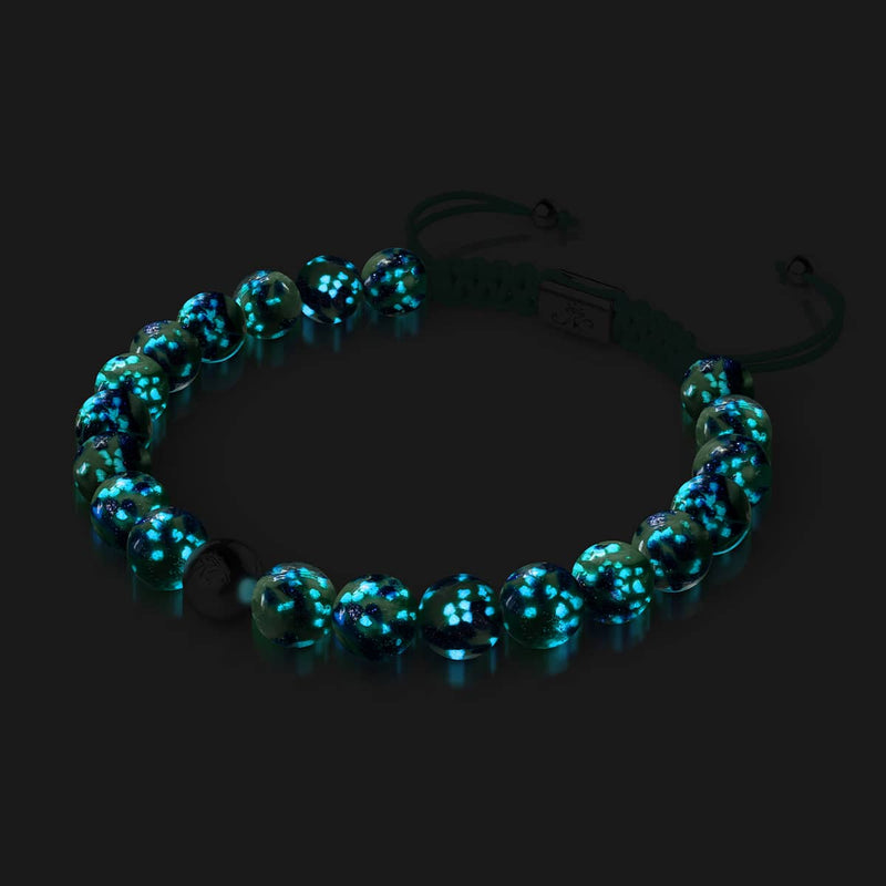 Menthe bleue | Argent | Bracelet en macramé en verre Firefly