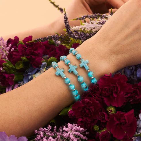 Bracelet croix en verre Firefly | Argent | Céruléen 