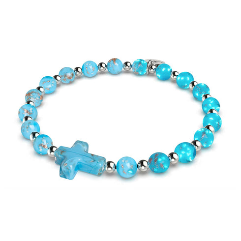 Bracelet croix en verre Firefly | Argent | Céruléen 