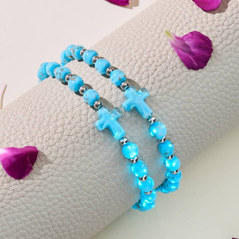 Bracelet croix en verre Firefly | Argent | Céruléen 