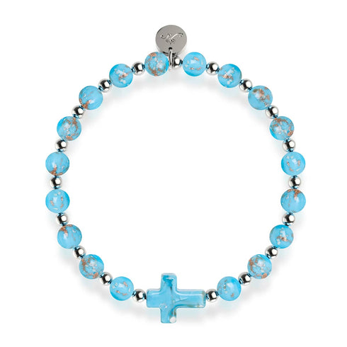 Bracelet croix en verre Firefly | Argent | Céruléen 