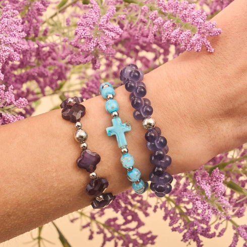 Bracelet croix en verre Firefly | Argent | Céruléen 