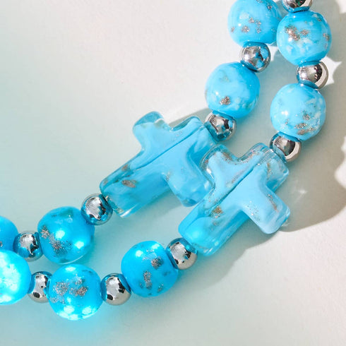 Bracelet croix en verre Firefly | Argent | Céruléen 