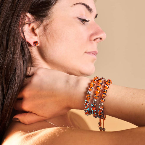 Glowing Ember | Silver | Firefly Glass Macrame Bracelet
