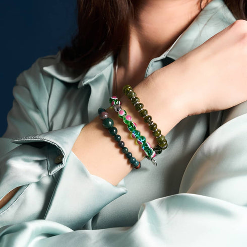 Bracelet Love en verre Firefly en argent sterling 925 vert x rose