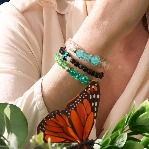 Ivoire | Argent | Bracelet trèfle en verre Firefly 