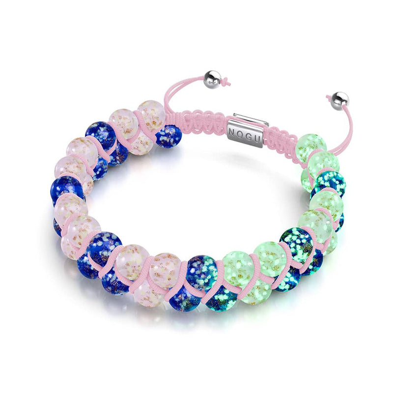 Oasis | Succulente rose x Saphir | Bracelet en verre double luciole