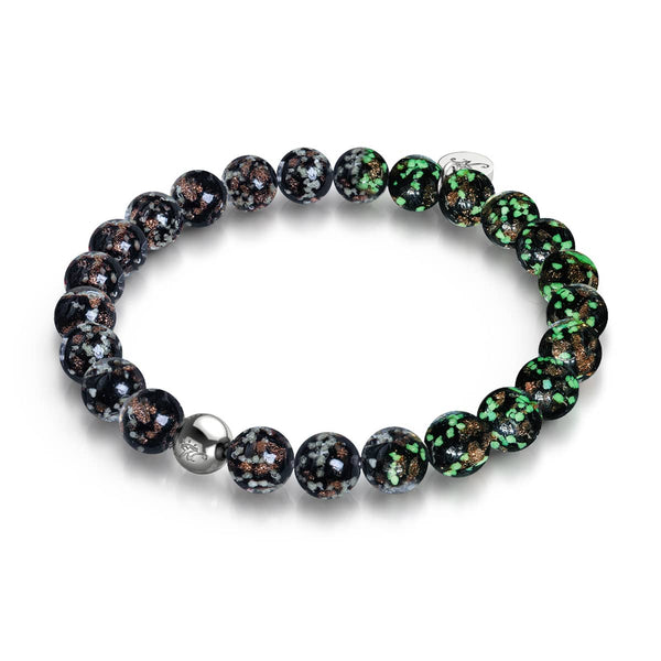 Obsidian Firefly Glass Bracelet with artisan black glass beads and .925 sterling silver accent bead by NOGU