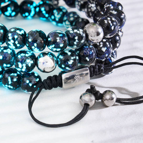 Bracelet en macramé en verre Firefly | Noir absolu | Argent 