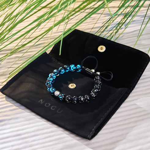 Bracelet en macramé en verre Firefly | Noir absolu | Argent 