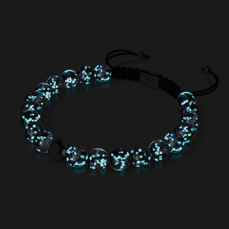 Bracelet en macramé en verre Firefly | Noir absolu | Argent 