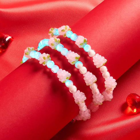 Bracelet à pois roses | Argent sterling 925 | Bracelet en verre Firefly Berry 