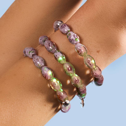 Bracelet de jardin en verre Firefly | Rose violette | Argent sterling 925