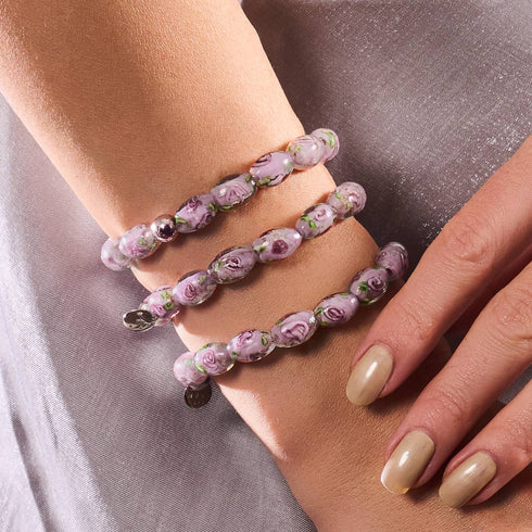 Bracelet de jardin en verre Firefly | Rose violette | Argent sterling 925