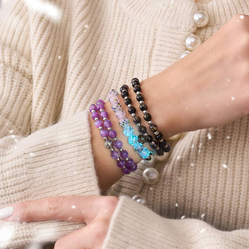 Succulente violette | Argent sterling 925 | Bracelet en verre Firefly