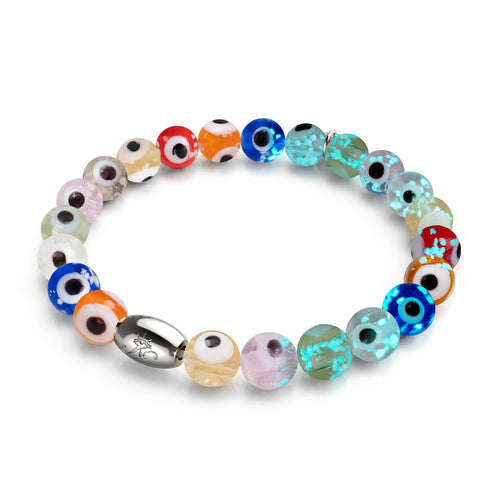 Arc-en-ciel | Argent sterling 925 | Bracelet mauvais œil en verre Firefly