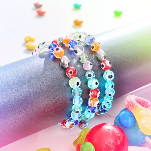 Arc-en-ciel | Argent sterling 925 | Bracelet mauvais œil en verre Firefly