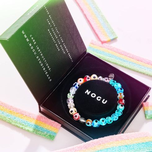 Arc-en-ciel | Argent sterling 925 | Bracelet mauvais œil en verre Firefly