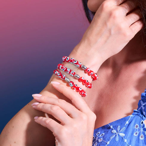 Bracelet en verre Firefly Evil Eye en argent sterling 925 rouge