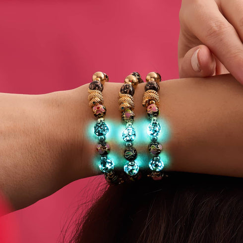 Bracelet serpent en verre et luciole en onyx et dragon d'ombre | Lotus en émail