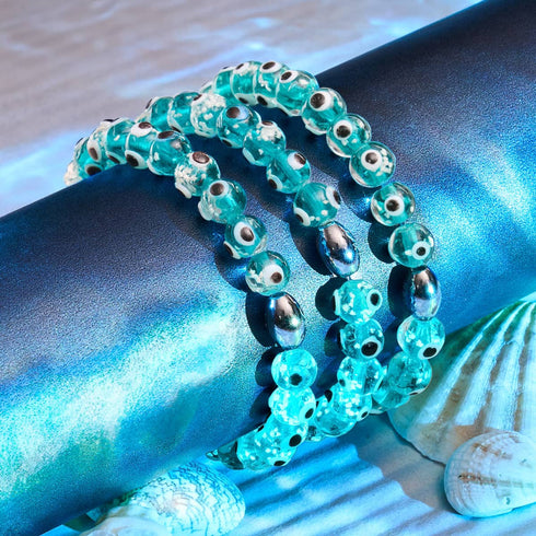 Bracelet mauvais œil en verre Firefly | Argent sterling 925 | Bleu sarcelle